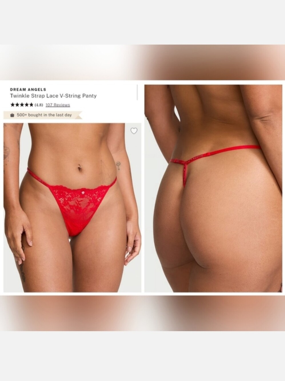 Victoria's Secret Dream Angels Sexy Twinkle Strap Lace V-string Panty RED SMALL